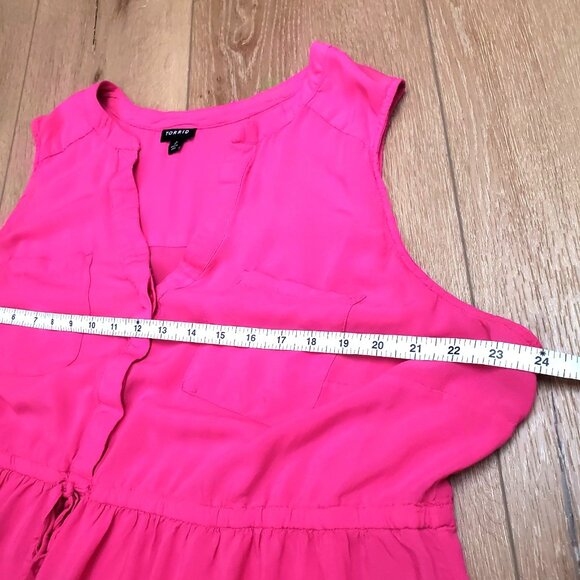 Torrid Womens Hot Pink Sleeveless Blouse Plus size 2 (2X 18/20) V-neck Boho - Picture 12 of 12